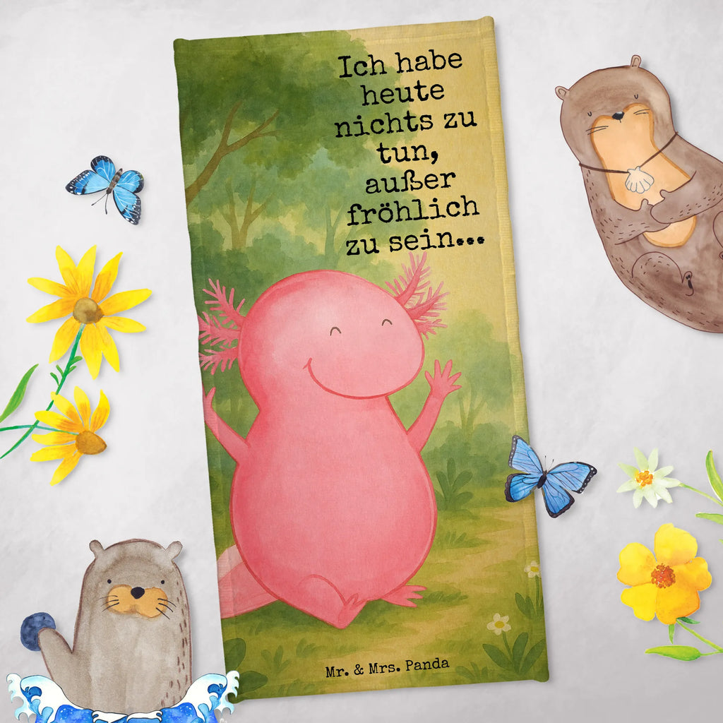 Badehandtuch Axolotl Hurra Design Duschtuch, Badetuch, Strandtuch, Saunatuch, Kinder Handtuch, Axolotl, Molch, Axolot, Schwanzlurch, Lurch, Lurche, fröhlich, Spaß, Freude, Motivation, Zufriedenheit