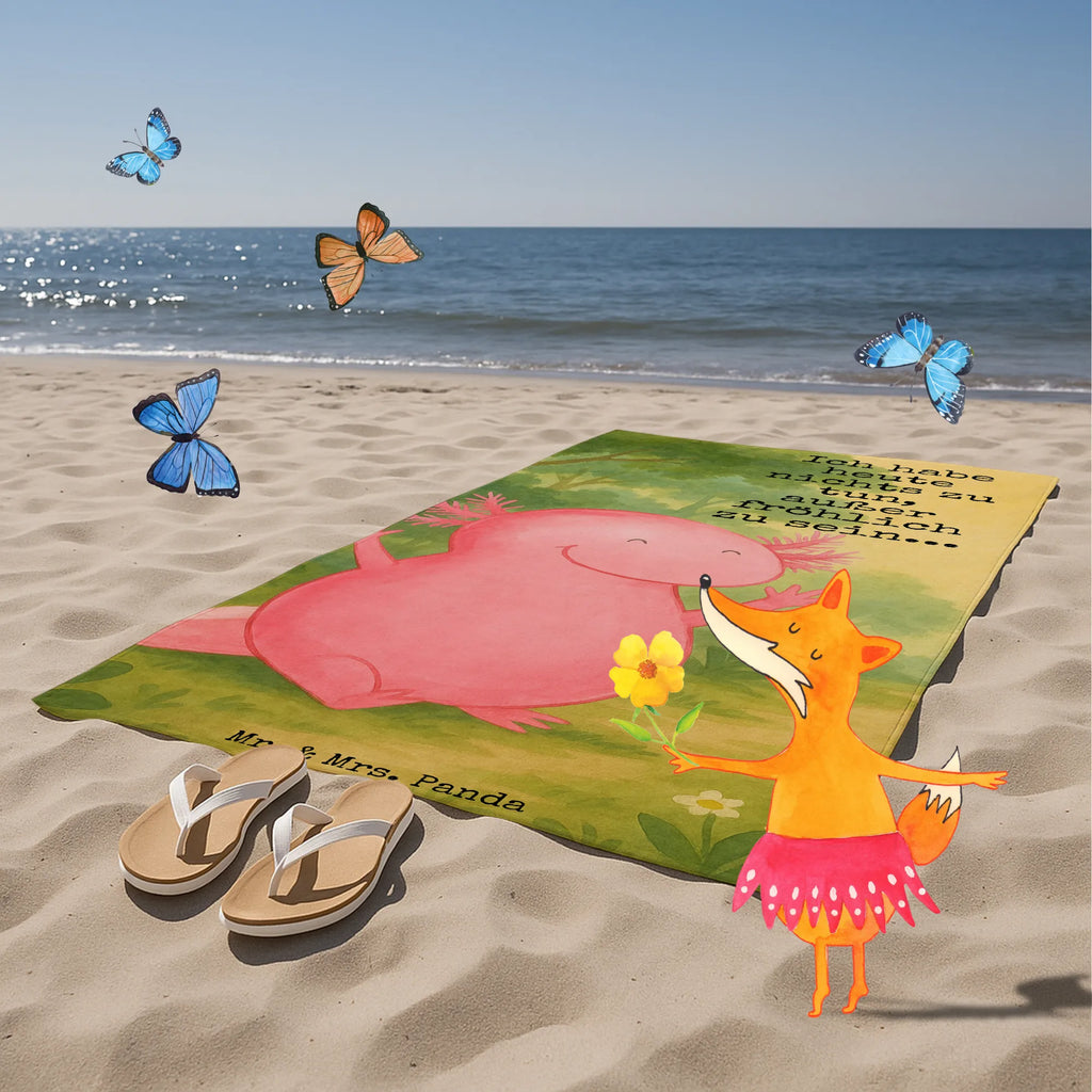 Badehandtuch Axolotl Hurra Design Duschtuch, Badetuch, Strandtuch, Saunatuch, Kinder Handtuch, Axolotl, Molch, Axolot, Schwanzlurch, Lurch, Lurche, fröhlich, Spaß, Freude, Motivation, Zufriedenheit