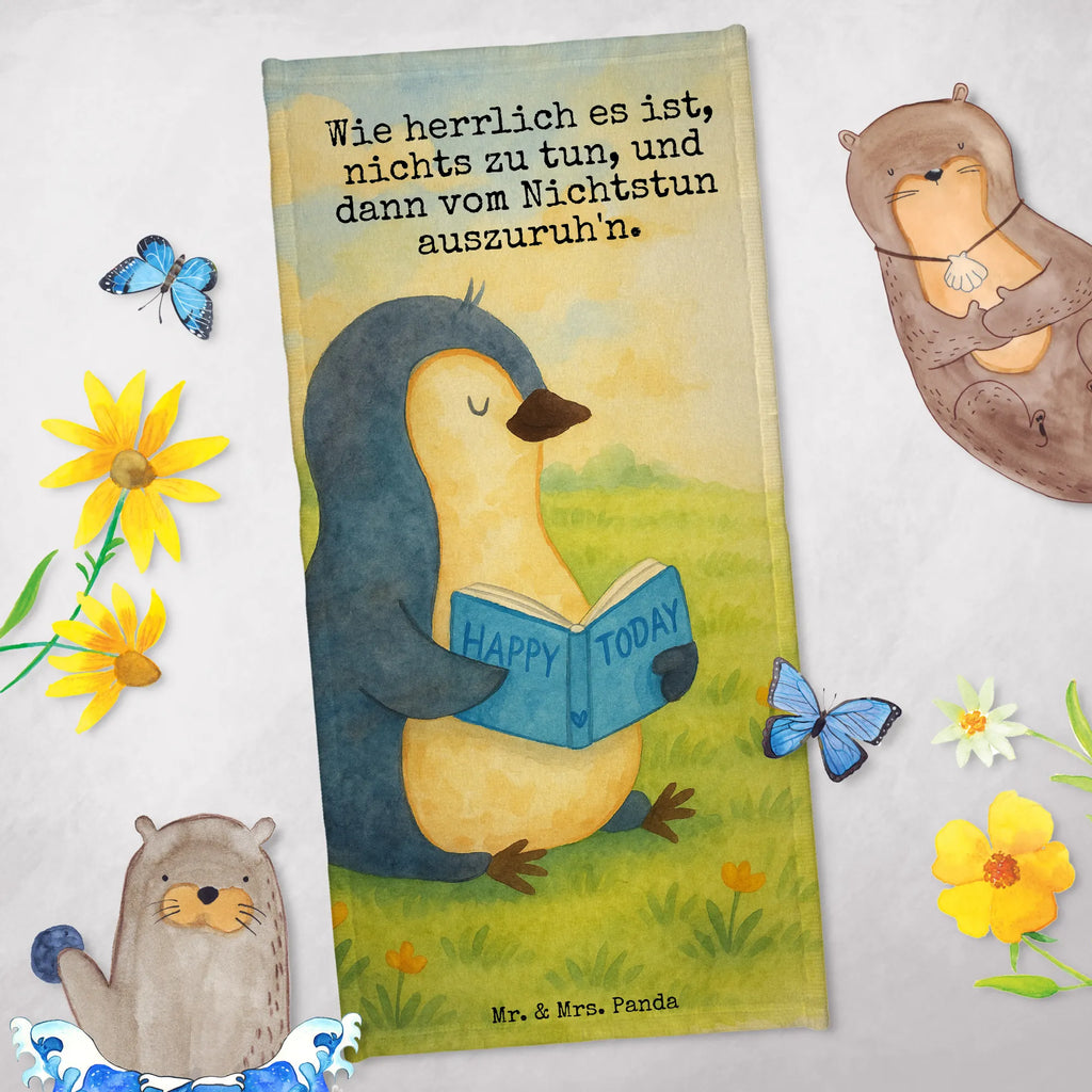 Badehandtuch Pinguin Buch Design Duschtuch, Badetuch, Strandtuch, Saunatuch, Kinder Handtuch, Pinguin, Pinguine, Buch, Lesen, Bücherwurm, Nichtstun, Faulenzen, Ferien, Urlaub, Freizeit