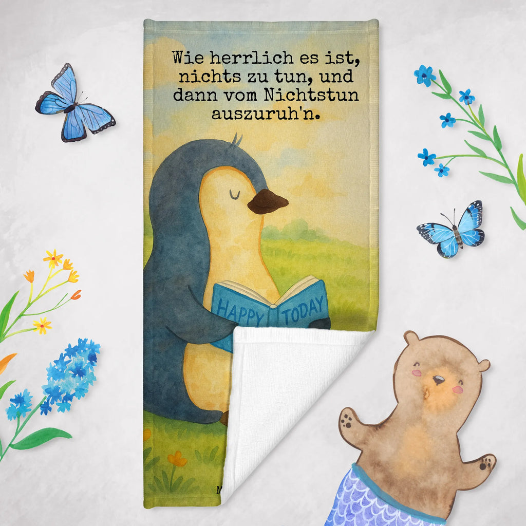 Badehandtuch Pinguin Buch Design Duschtuch, Badetuch, Strandtuch, Saunatuch, Kinder Handtuch, Pinguin, Pinguine, Buch, Lesen, Bücherwurm, Nichtstun, Faulenzen, Ferien, Urlaub, Freizeit