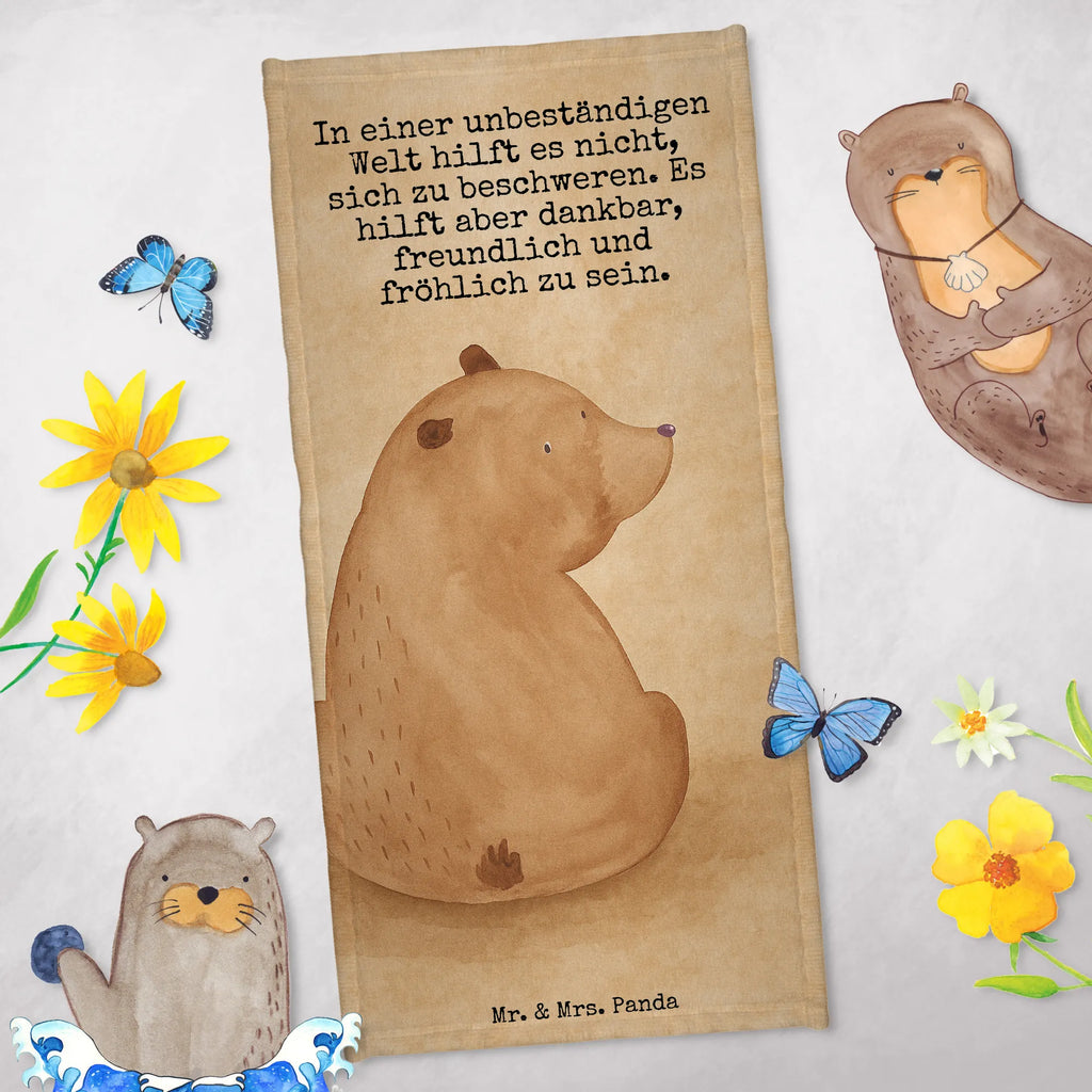 Badehandtuch Bär Schulterblick Design Duschtuch, Badetuch, Strandtuch, Saunatuch, Kinder Handtuch, Bär, Teddy, Teddybär, Selbstachtung, Weltansicht, Motivation, Bären, Bärenliebe, Weisheit