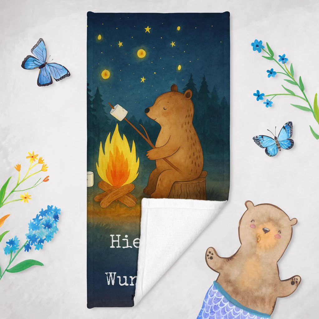 Personalized Bath Towel Bear & Ladybird campfire Design Personalisiertes Handtuch, Strandtuch mit Namen, Saunatuch mit Namen, Duschtuch mit Namen, Personalisiertes Badetuch, Kinder Handtuch mit Namen, Badetuch mit Namen, Bär, Teddy, Teddybär, Lagerfeuer