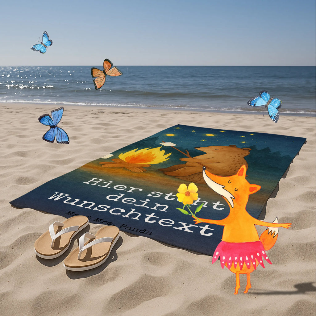 Personalized Bath Towel Bear & Ladybird campfire Design Personalisiertes Handtuch, Strandtuch mit Namen, Saunatuch mit Namen, Duschtuch mit Namen, Personalisiertes Badetuch, Kinder Handtuch mit Namen, Badetuch mit Namen, Bär, Teddy, Teddybär, Lagerfeuer