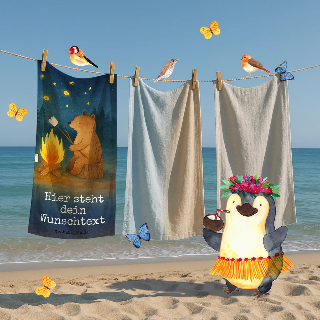 Personalized Bath Towel Bear & Ladybird campfire Design Personalisiertes Handtuch, Strandtuch mit Namen, Saunatuch mit Namen, Duschtuch mit Namen, Personalisiertes Badetuch, Kinder Handtuch mit Namen, Badetuch mit Namen, Bär, Teddy, Teddybär, Lagerfeuer