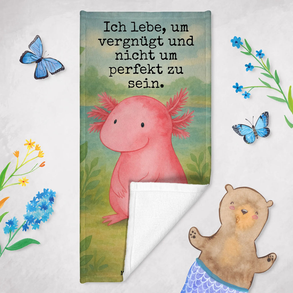Badehandtuch Axolotl Niedlich Design Duschtuch, Badetuch, Strandtuch, Saunatuch, Kinder Handtuch, Axolotl, Molch, Axolot, vergnügt, fröhlich, zufrieden, Lebensstil, Weisheit, Lebensweisheit, Liebe, Freundin