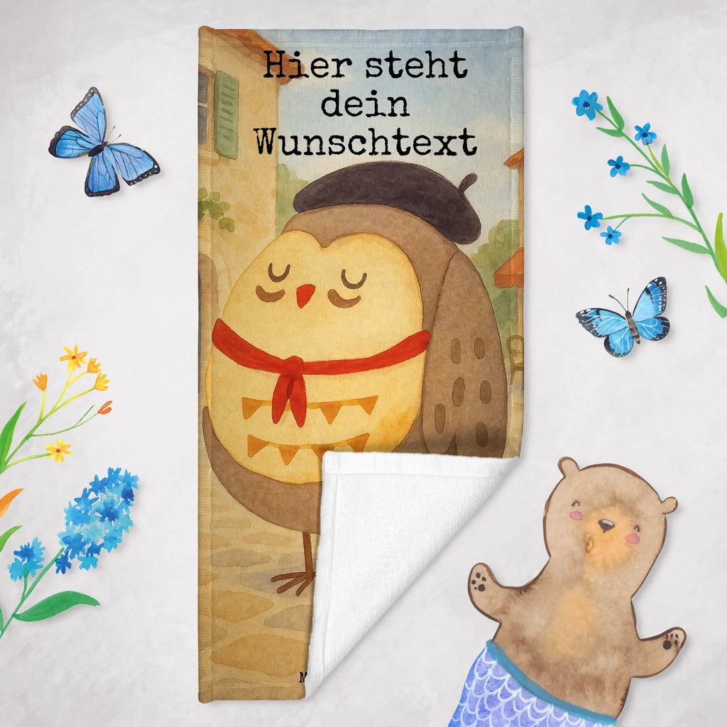 Personalisiertes Badehandtuch Eule Frankreich Design Kinder Handtuch mit Namen, Personalisiertes Handtuch, Personalisiertes Badetuch, Saunatuch mit Namen, Strandtuch mit Namen, Duschtuch mit Namen, Badetuch mit Namen, Eule, Owl, La vie est belle, Spruch schön, Spruch Französisch, Eulen, Frankreich, das Leben ist schön, hibou, Eule Deko