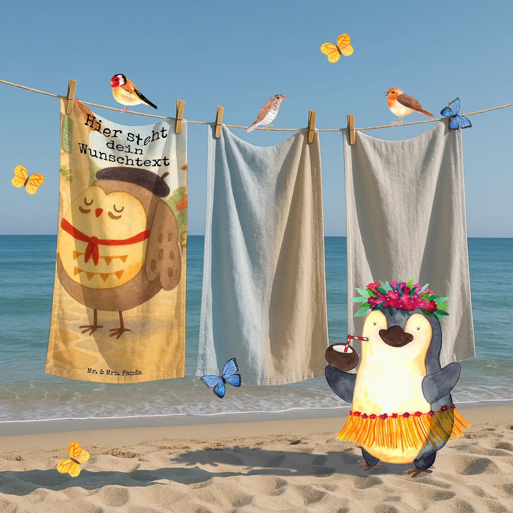 Personalisiertes Badehandtuch Eule Frankreich Design Kinder Handtuch mit Namen, Personalisiertes Handtuch, Personalisiertes Badetuch, Saunatuch mit Namen, Strandtuch mit Namen, Duschtuch mit Namen, Badetuch mit Namen, Eule, Owl, La vie est belle, Spruch schön, Spruch Französisch, Eulen, Frankreich, das Leben ist schön, hibou, Eule Deko