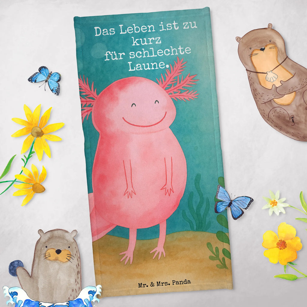 Badehandtuch Axolotl Glücklich Design Duschtuch, Badetuch, Strandtuch, Saunatuch, Kinder Handtuch, Axolotl, Molch, Axolot, Schwanzlurch, Lurch, Lurche, Motivation, gute Laune
