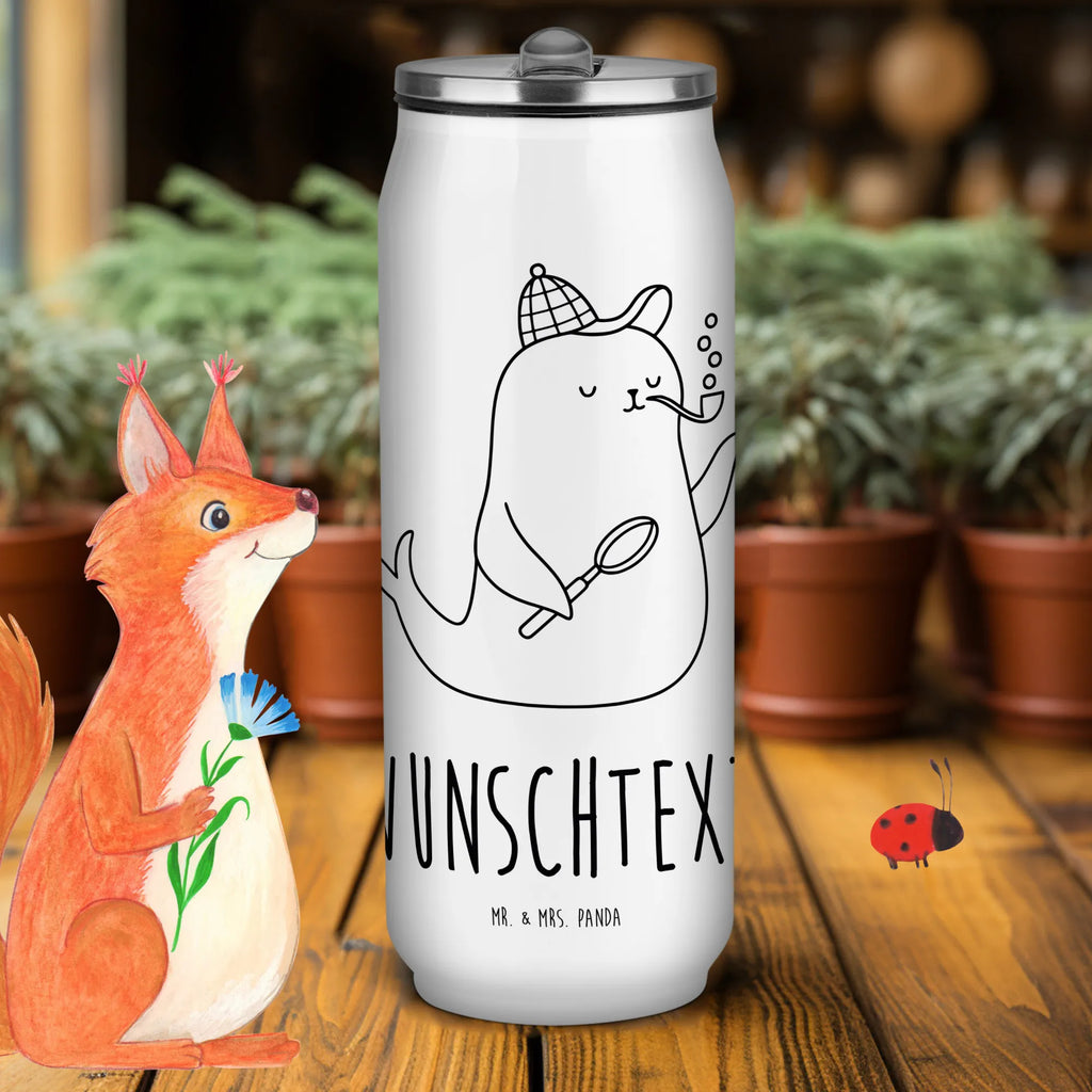 Personalized Beverage Cans Drinking Bottle seal sherlock small animals, cute, funny, cute animal motives, hand drawn, small world, funny sayings, good mood, happy, gifts, gift ideas, special gifts, animal lover, card