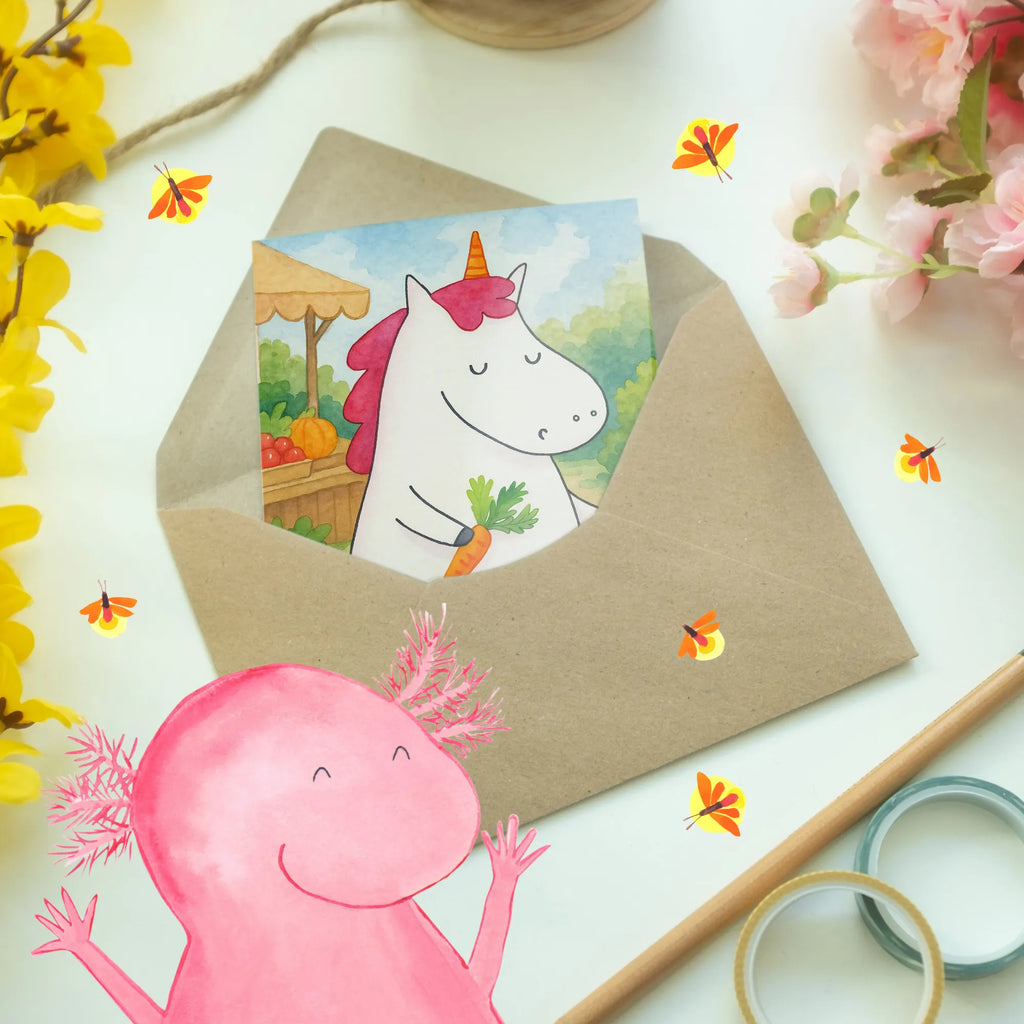 Kartka okolicznościowa Jednorożec Wegański Design Grußkarte, Klappkarte, Einladungskarte, Glückwunschkarte, Hochzeitskarte, Geburtstagskarte, Karte, Ansichtskarten, Einhorn, Einhörner, Einhorn Deko, Unicorn, vegan, Gesund leben, Vegetariar, Rohkost, Gesund essen, Veganismus, Veganer