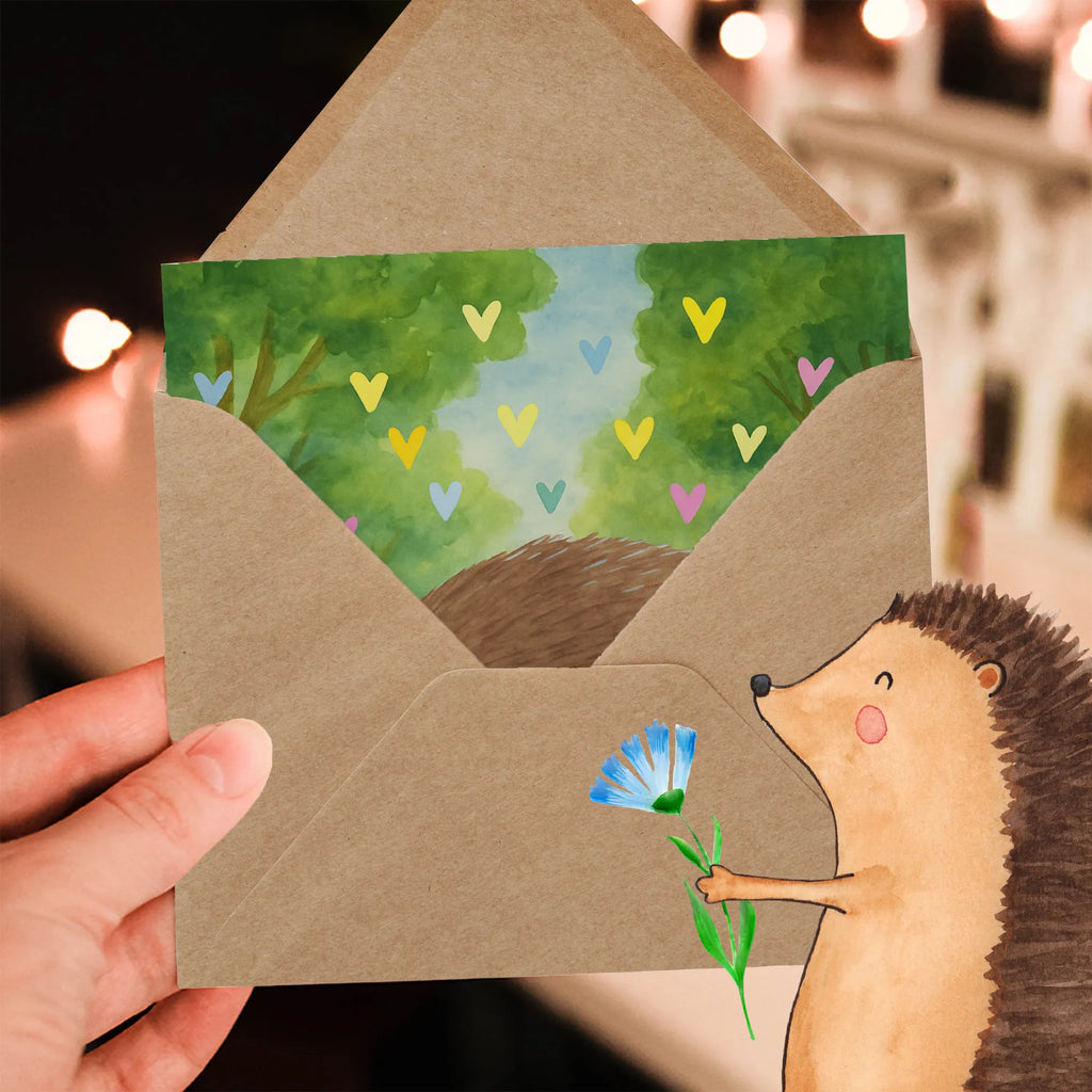 Deluxe Card Hedgehog hearts Design Karte, Grußkarte, Klappkarte, Einladungskarte, Glückwunschkarte, Hochzeitskarte, Geburtstagskarte, Hochwertige Grußkarte, Hochwertige Klappkarte, Tiermotive, Gute Laune, lustige Sprüche, Tiere, Liebe, Herz, Herzen, Igel, Vertrauen, Kuss, Leben