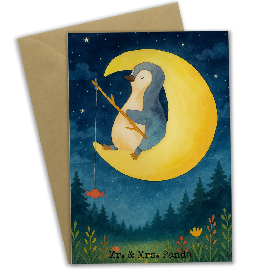 Greetings card Penguin moon Design Grußkarte, Klappkarte, Einladungskarte, Glückwunschkarte, Hochzeitskarte, Geburtstagskarte, Karte, Ansichtskarten, Pinguin, Pinguine, Spruch, schlafen, Nachtruhe, Einschlafen, Schlafzimmer, Schlafstörungen, Gästezimmer