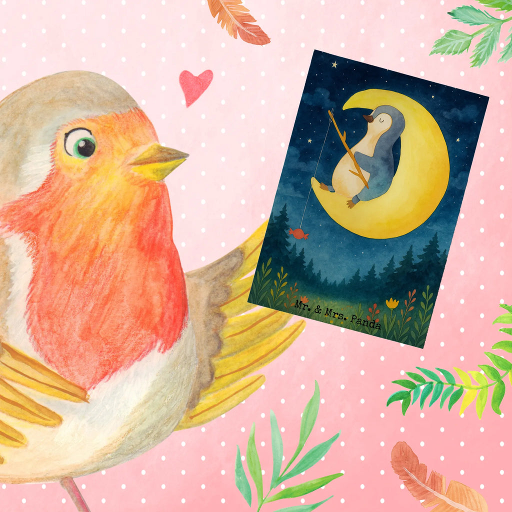 Greetings card Penguin moon Design Grußkarte, Klappkarte, Einladungskarte, Glückwunschkarte, Hochzeitskarte, Geburtstagskarte, Karte, Ansichtskarten, Pinguin, Pinguine, Spruch, schlafen, Nachtruhe, Einschlafen, Schlafzimmer, Schlafstörungen, Gästezimmer