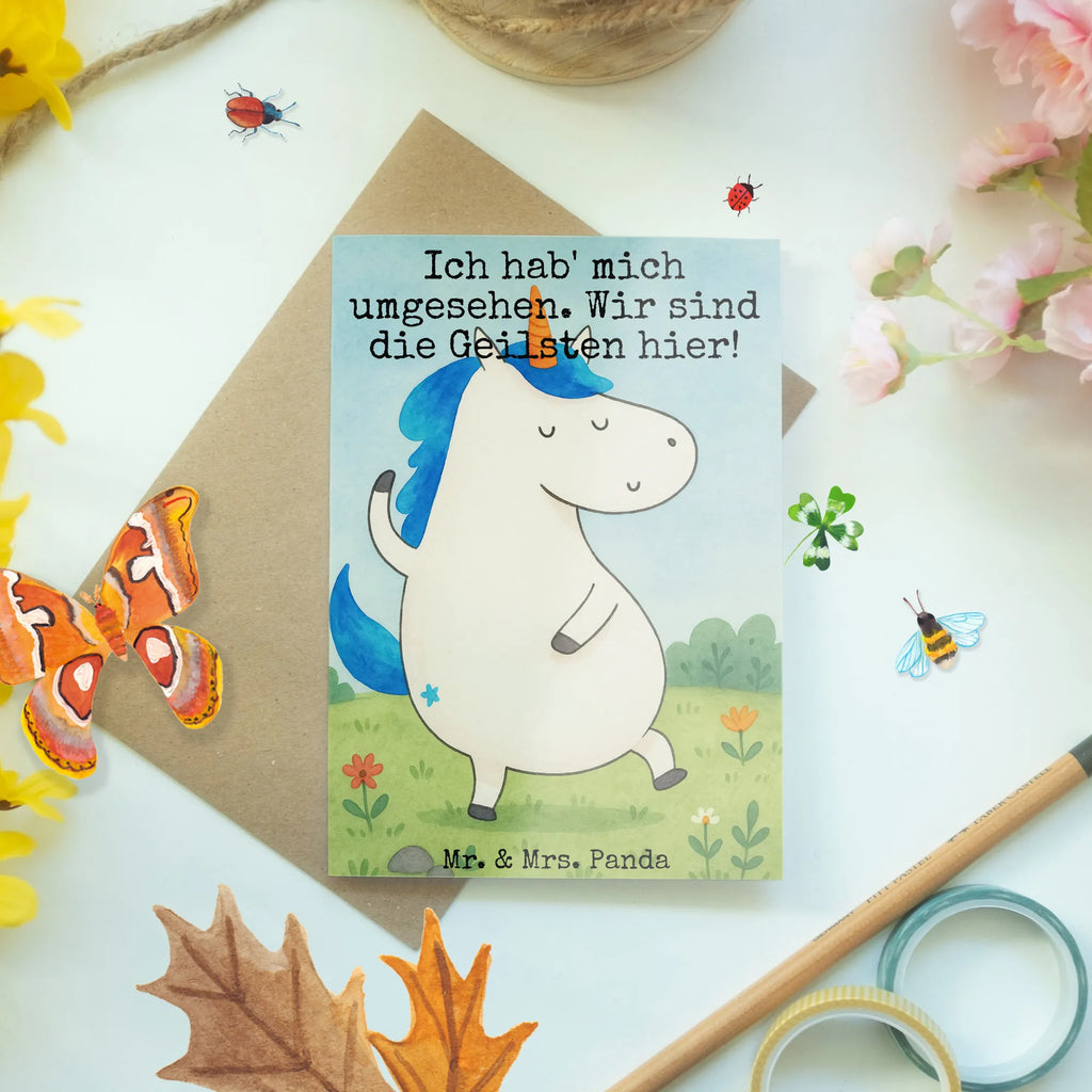Grußkarte Einhorn Mann Design Grußkarte, Klappkarte, Einladungskarte, Glückwunschkarte, Hochzeitskarte, Geburtstagskarte, Karte, Ansichtskarten, Einhorn, Einhörner, Einhorn Deko, Unicorn, cool, Mann, Freundin, Familie, bester Freund, BFF, Party, hübsch, beste