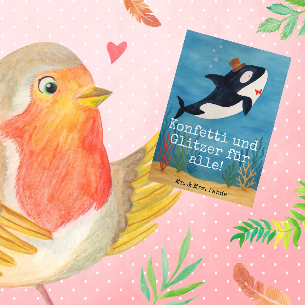 Grußkarte Orca Zylinder Design Grußkarte, Klappkarte, Einladungskarte, Glückwunschkarte, Hochzeitskarte, Geburtstagskarte, Karte, Ansichtskarten, Meerestiere, Meer, Urlaub, Narwal, Glitter, Konfetti, Glitzer, Geburtstag, Feier, Fete, Fest, Glückwunsch, Orca