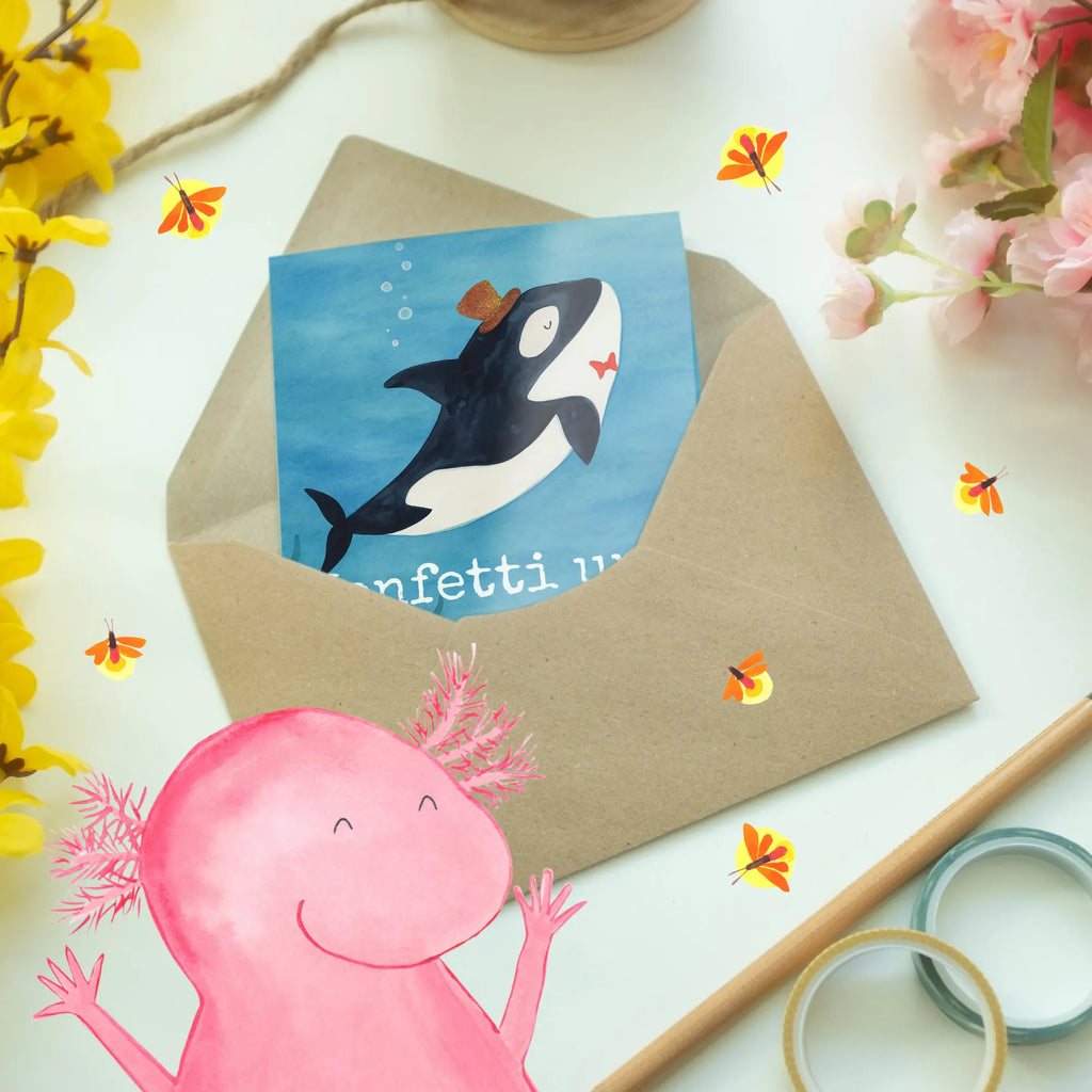 Grußkarte Orca Zylinder Design Grußkarte, Klappkarte, Einladungskarte, Glückwunschkarte, Hochzeitskarte, Geburtstagskarte, Karte, Ansichtskarten, Meerestiere, Meer, Urlaub, Narwal, Glitter, Konfetti, Glitzer, Geburtstag, Feier, Fete, Fest, Glückwunsch, Orca