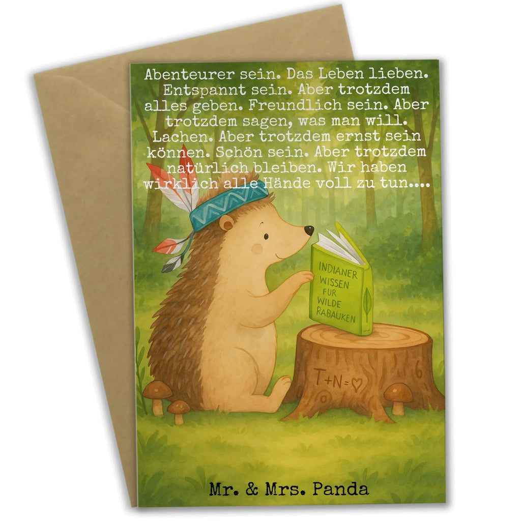 Grußkarte Igel Federschmuck Design Grußkarte, Klappkarte, Einladungskarte, Glückwunschkarte, Hochzeitskarte, Geburtstagskarte, Karte, Ansichtskarten, Waldtiere, Tiere, Igel, Indianer, Abenteuer, Lagerfeuer, Camping
