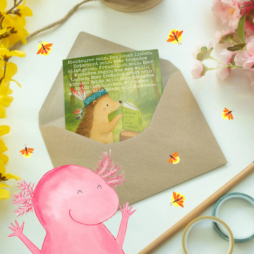 Grußkarte Igel Federschmuck Design Grußkarte, Klappkarte, Einladungskarte, Glückwunschkarte, Hochzeitskarte, Geburtstagskarte, Karte, Ansichtskarten, Waldtiere, Tiere, Igel, Indianer, Abenteuer, Lagerfeuer, Camping