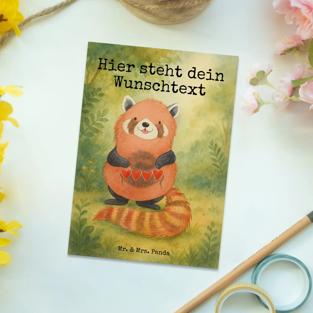 Personalised postcard red panda Design Postkarte mit Wunschtext, Geschenkkarte mit Wunschtext, Einladung mit Namen, Ansichtskarte mit Namen, Geschenkkarte mit Namen, Karte mit Wunschtext, Postkarte mit Namen, Karte mit Namen, Postkarte personalisierbar, Grußkarte mit Wunschtext, Grußkarte mit Namen, Ansichtskarte mit Wunschtext, Einladung mit Wunschtext, Postkarte bedrucken, Tiermotive, Gute Laune, lustige Sprüche, Tiere, Herz, Rot, Liebe, Lieblingsmensch, Liebling, Panda