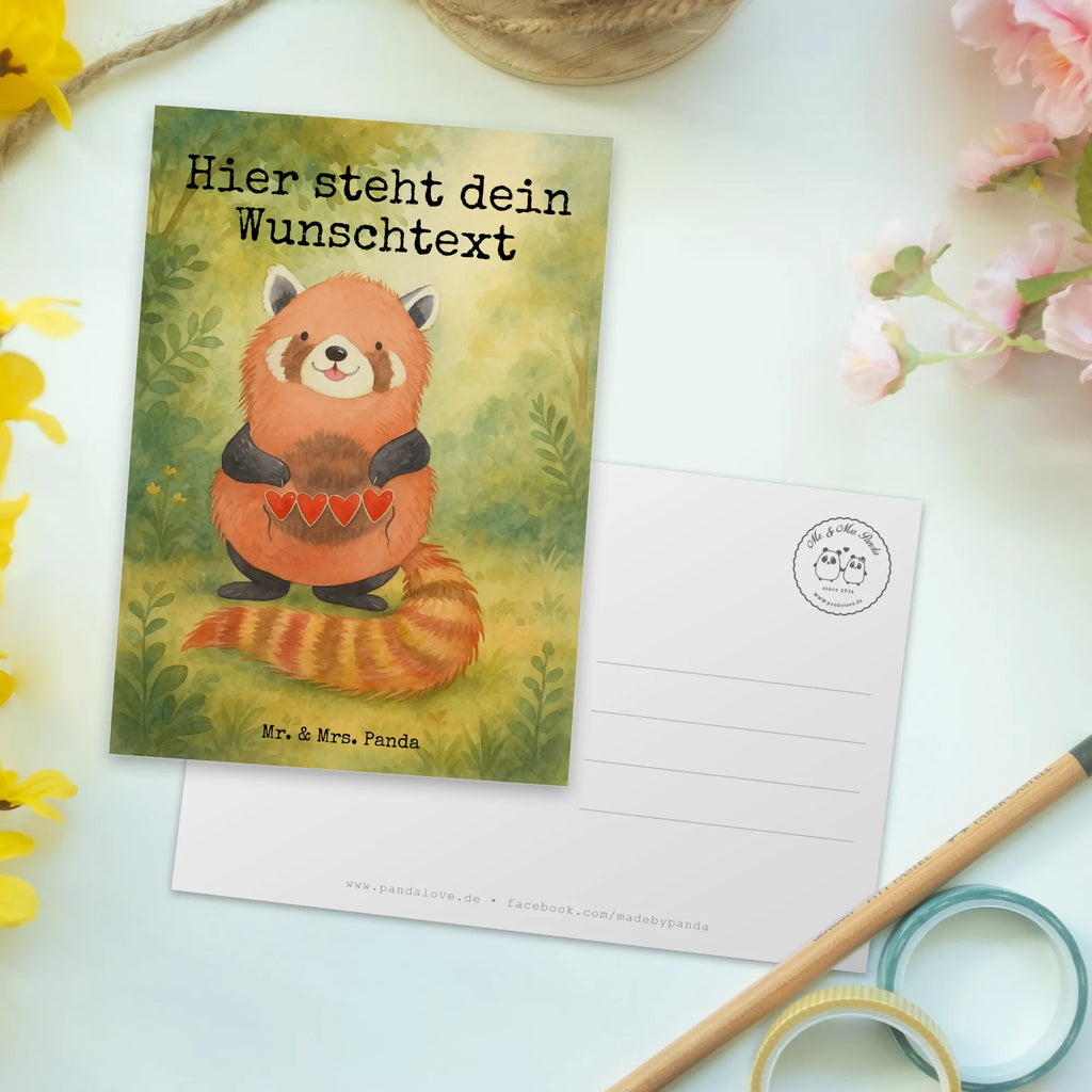 Personalised postcard red panda Design Postkarte mit Wunschtext, Geschenkkarte mit Wunschtext, Einladung mit Namen, Ansichtskarte mit Namen, Geschenkkarte mit Namen, Karte mit Wunschtext, Postkarte mit Namen, Karte mit Namen, Postkarte personalisierbar, Grußkarte mit Wunschtext, Grußkarte mit Namen, Ansichtskarte mit Wunschtext, Einladung mit Wunschtext, Postkarte bedrucken, Tiermotive, Gute Laune, lustige Sprüche, Tiere, Herz, Rot, Liebe, Lieblingsmensch, Liebling, Panda