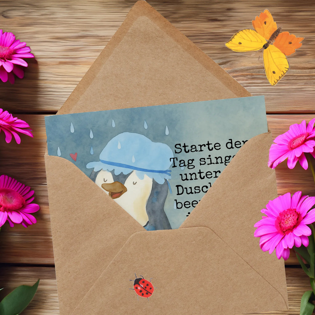 Deluxe Card Penguin have a shower Design Klappkarte, Grußkarte, Hochwertige Klappkarte, Geburtstagskarte, Karte, Hochzeitskarte, Hochwertige Grußkarte, Glückwunschkarte, Einladungskarte, Pinguin, Dusche, Pinguine, Neustart, Neuanfang, Motivation, glücklich sein, Lebensmotto, duschen