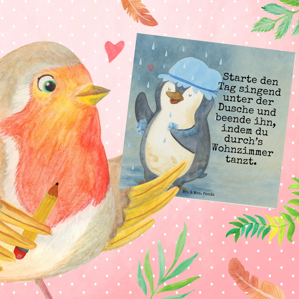 Deluxe Card Penguin have a shower Design Klappkarte, Grußkarte, Hochwertige Klappkarte, Geburtstagskarte, Karte, Hochzeitskarte, Hochwertige Grußkarte, Glückwunschkarte, Einladungskarte, Pinguin, Dusche, Pinguine, Neustart, Neuanfang, Motivation, glücklich sein, Lebensmotto, duschen