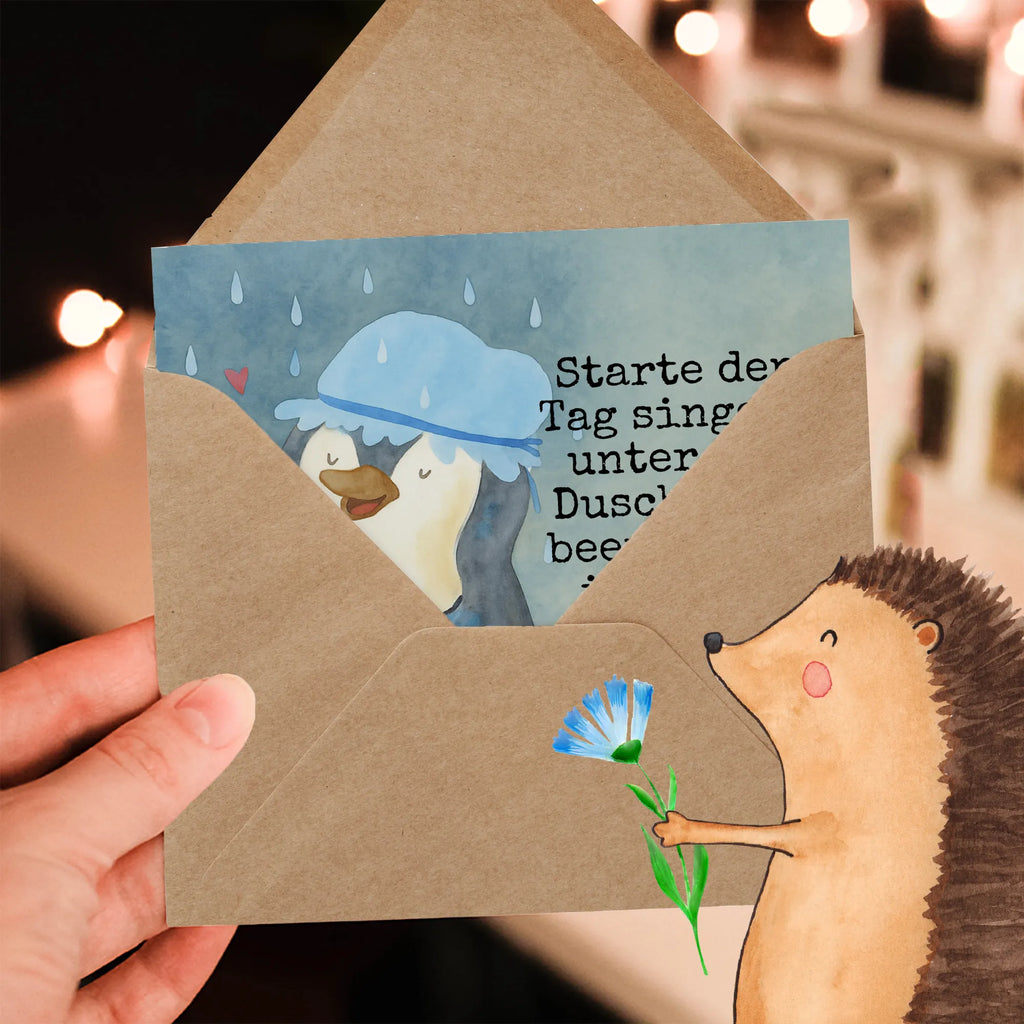 Deluxe Card Penguin have a shower Design Klappkarte, Grußkarte, Hochwertige Klappkarte, Geburtstagskarte, Karte, Hochzeitskarte, Hochwertige Grußkarte, Glückwunschkarte, Einladungskarte, Pinguin, Dusche, Pinguine, Neustart, Neuanfang, Motivation, glücklich sein, Lebensmotto, duschen