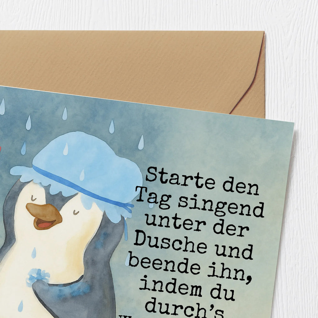 Deluxe Card Penguin have a shower Design Klappkarte, Grußkarte, Hochwertige Klappkarte, Geburtstagskarte, Karte, Hochzeitskarte, Hochwertige Grußkarte, Glückwunschkarte, Einladungskarte, Pinguin, Dusche, Pinguine, Neustart, Neuanfang, Motivation, glücklich sein, Lebensmotto, duschen