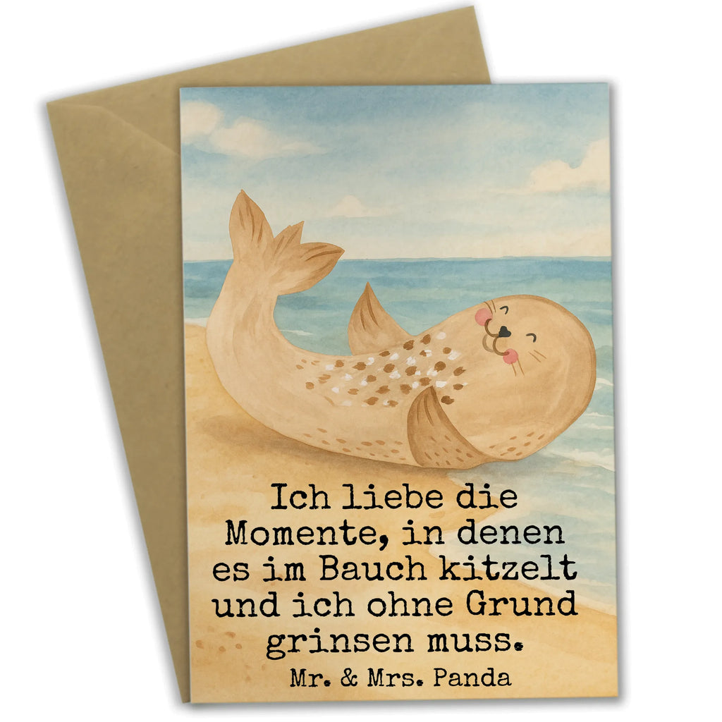 Grußkarte Robbe Liegen Design Grußkarte, Klappkarte, Einladungskarte, Glückwunschkarte, Hochzeitskarte, Geburtstagskarte, Karte, Ansichtskarten, Tiermotive, Gute Laune, lustige Sprüche, Tiere, Robbe, Robben, Seehund, Strand, Meerestier, Ostsee, Nordsee, Lachen, Freude