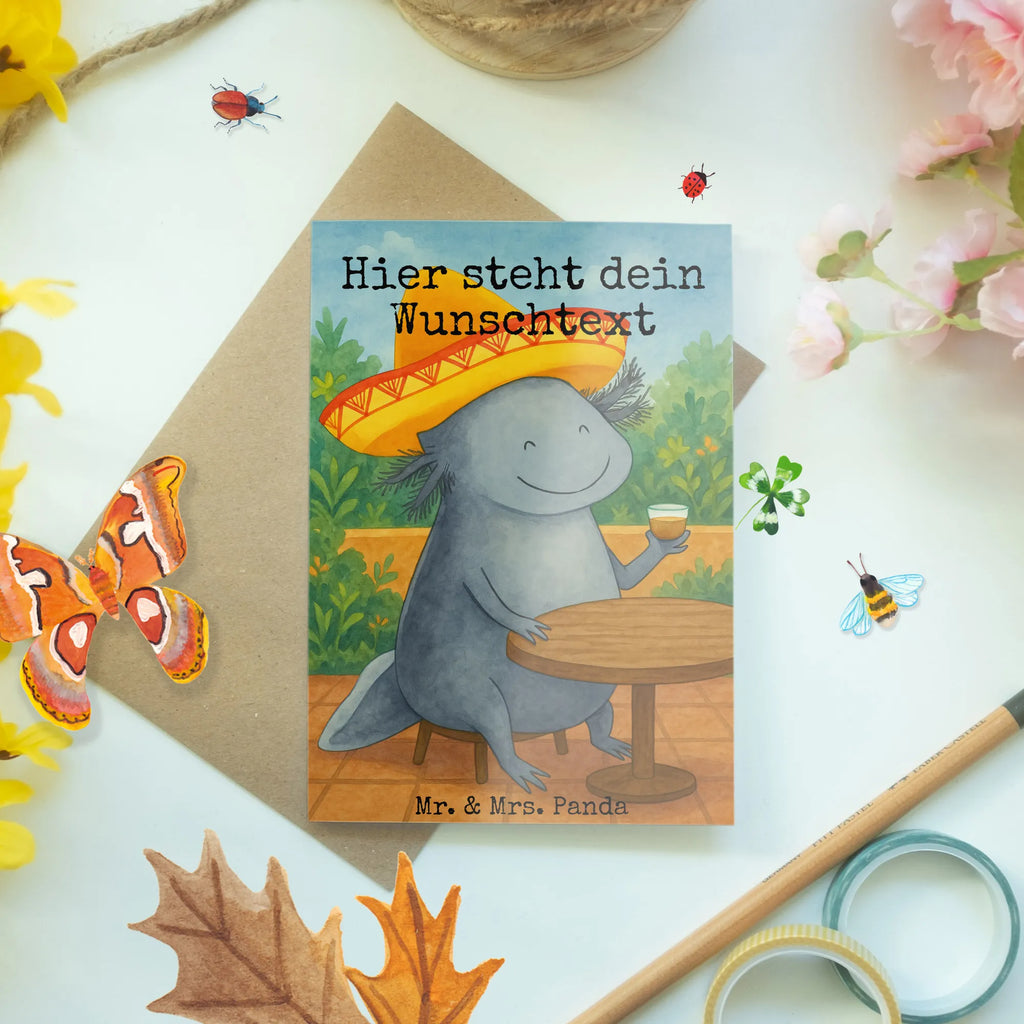 Personalisierte Grußkarte Axolotl Tequila Design Grußkarten personalisiert, Personalisierte Grußkarte, Personalisierte Einladungskarte, Personalisierte Karte, Grußkarte mit persönlichen Nachrichten, Personalisierte Hochzeitskarte, Grußkarte selbst gestalten, Grußkarte mit Namen, Personalisierte Glückwunschkarte, Grußkarte selber drucken, Personalisiertere Klappkarte, Personalisierte Geburtstagskarte, Grußkarte als Geldgeschenk, Axolotl, Molch, Lurche, Feuersalamander, Sombrero, Mexiko, Spruch, Tequila, Lurch, Feuerdrache, Zitrone, Schwanzlurch, Mexico, Motivation, Axolot