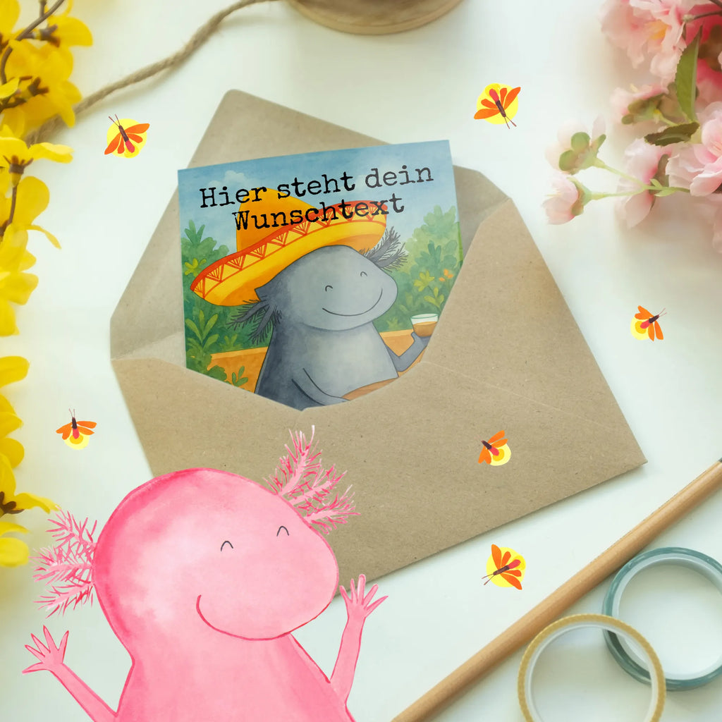 Personalisierte Grußkarte Axolotl Tequila Design Grußkarten personalisiert, Personalisierte Grußkarte, Personalisierte Einladungskarte, Personalisierte Karte, Grußkarte mit persönlichen Nachrichten, Personalisierte Hochzeitskarte, Grußkarte selbst gestalten, Grußkarte mit Namen, Personalisierte Glückwunschkarte, Grußkarte selber drucken, Personalisiertere Klappkarte, Personalisierte Geburtstagskarte, Grußkarte als Geldgeschenk, Axolotl, Molch, Lurche, Feuersalamander, Sombrero, Mexiko, Spruch, Tequila, Lurch, Feuerdrache, Zitrone, Schwanzlurch, Mexico, Motivation, Axolot