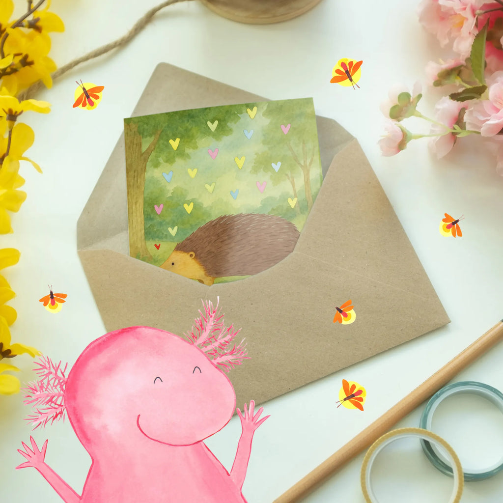 Greetings card Hedgehog hearts Design Grußkarte, Klappkarte, Einladungskarte, Glückwunschkarte, Hochzeitskarte, Geburtstagskarte, Karte, Ansichtskarten, Tiermotive, Gute Laune, lustige Sprüche, Tiere, Liebe, Herz, Herzen, Igel, Vertrauen, Kuss, Leben