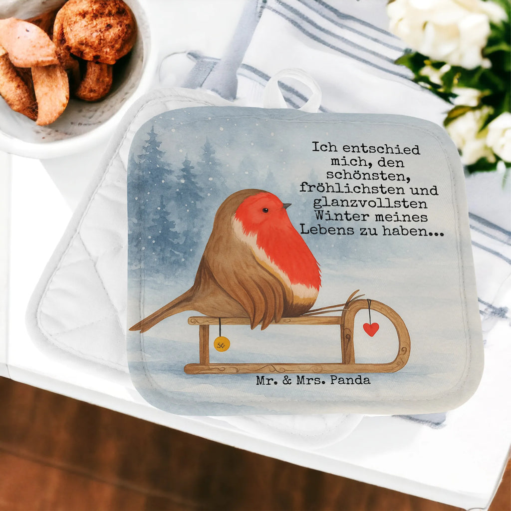 2er Set Topflappen Rotkehlchen Schlitten Design, Weihnachten, Vogel