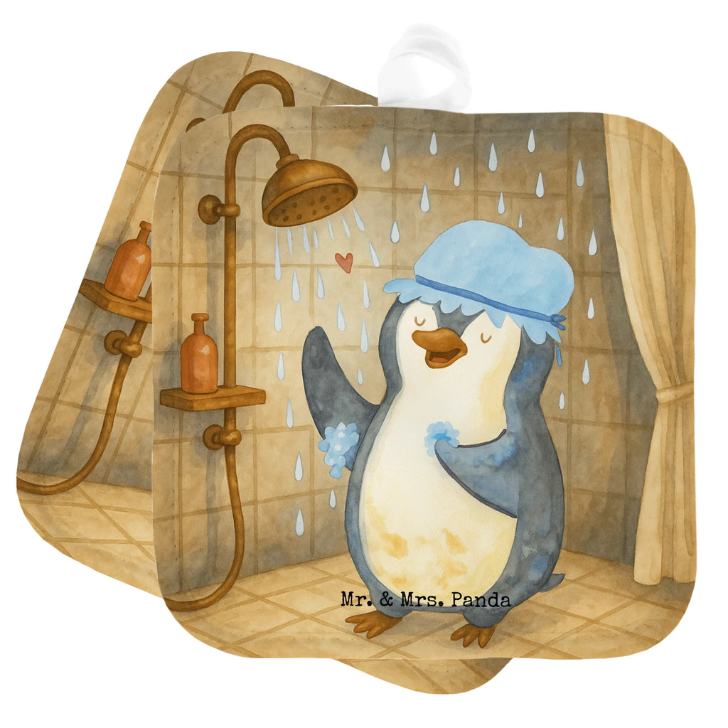 2er Set Topflappen  Pinguin Duschen Design Topflappen, Topfuntersetzer, Ofenhandschuh, Topflappen Set, Topflappen lustig, Topflappen mit Spruch, Ofenhandschuhe, Topfhandschuhe, Topfhandschuh, Topflappenset, Topflappen 2er Set, Schöne Topflappen, Pinguin, Pinguine, Dusche, duschen, Lebensmotto, Motivation, Neustart, Neuanfang, glücklich sein