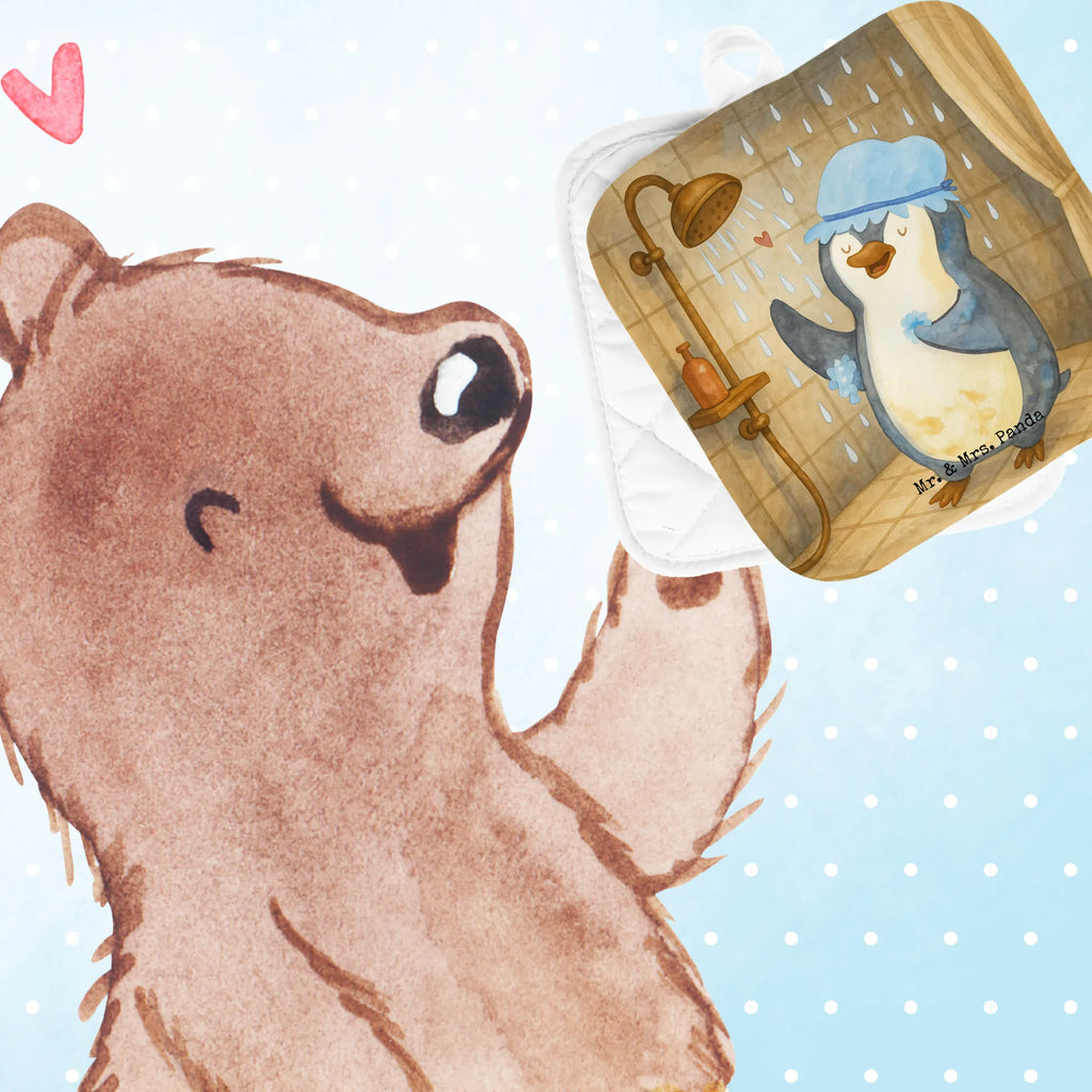 2er Set Topflappen  Pinguin Duschen Design Topflappen, Topfuntersetzer, Ofenhandschuh, Topflappen Set, Topflappen lustig, Topflappen mit Spruch, Ofenhandschuhe, Topfhandschuhe, Topfhandschuh, Topflappenset, Topflappen 2er Set, Schöne Topflappen, Pinguin, Pinguine, Dusche, duschen, Lebensmotto, Motivation, Neustart, Neuanfang, glücklich sein