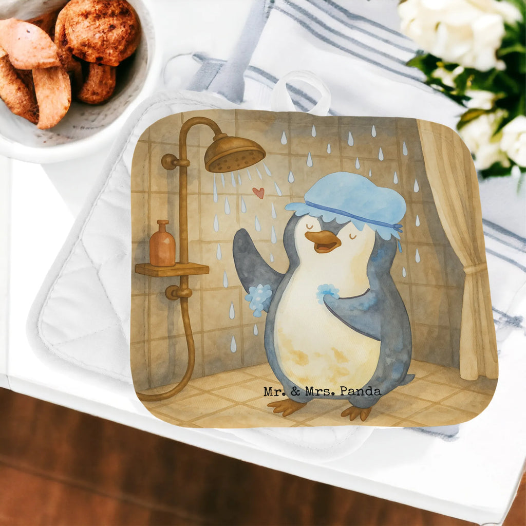 2er Set Topflappen  Pinguin Duschen Design Topflappen, Topfuntersetzer, Ofenhandschuh, Topflappen Set, Topflappen lustig, Topflappen mit Spruch, Ofenhandschuhe, Topfhandschuhe, Topfhandschuh, Topflappenset, Topflappen 2er Set, Schöne Topflappen, Pinguin, Pinguine, Dusche, duschen, Lebensmotto, Motivation, Neustart, Neuanfang, glücklich sein