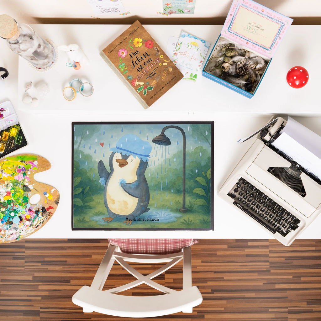 Podkładka na biurko Pingwin Prysznic Design Schreibtisch Unterlagen, Bürobedarf, Schreibtischauflage, Schreibwaren, Schreibtischunterlage Groß, Schreibunterlage, Büroartikel, Pinguin, Lebensmotto, Dusche, glücklich sein, Neuanfang, duschen, Neustart, Pinguine, Motivation