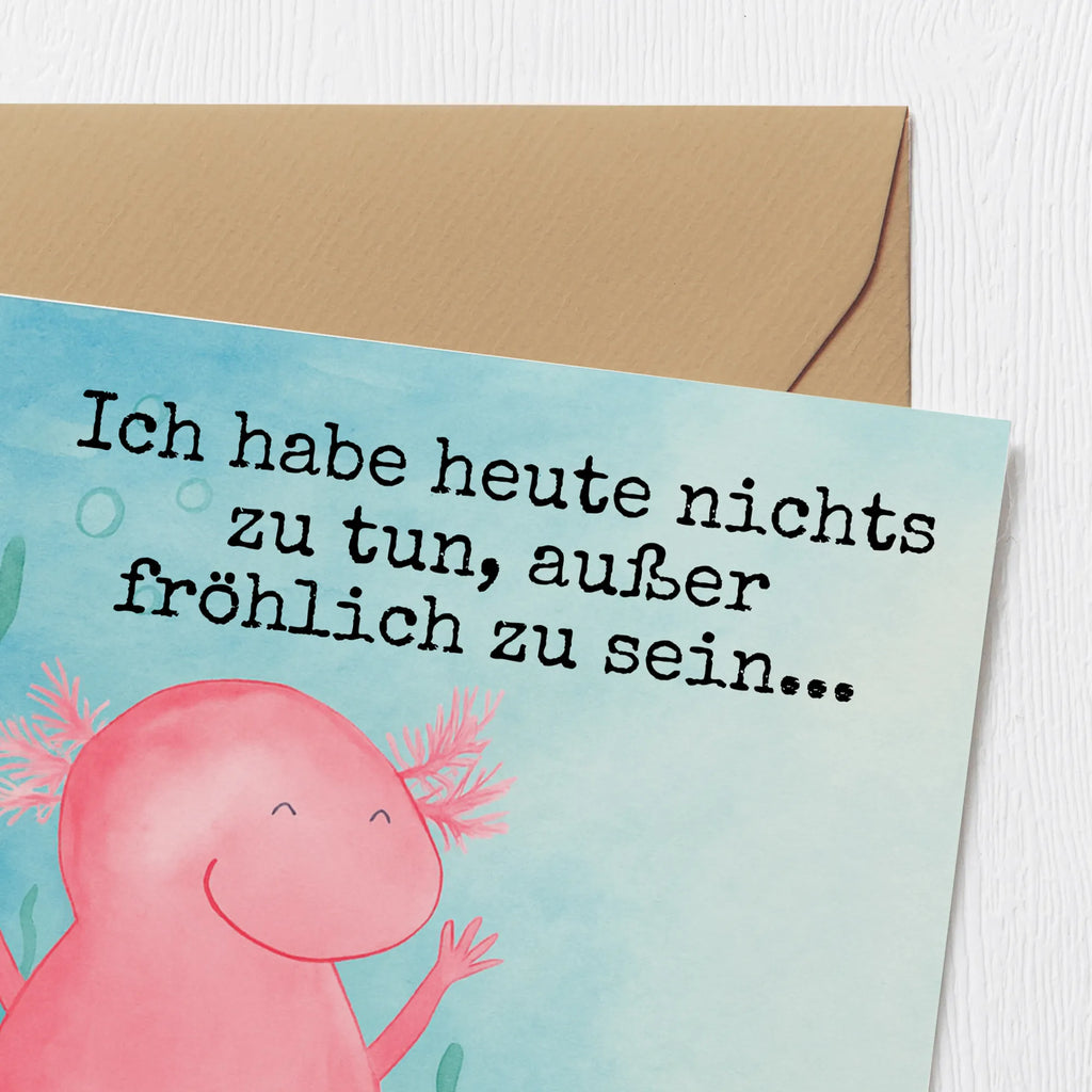 Deluxe Karte Axolotl Hurra Design Karte, Grußkarte, Klappkarte, Einladungskarte, Glückwunschkarte, Hochzeitskarte, Geburtstagskarte, Hochwertige Grußkarte, Hochwertige Klappkarte, Axolotl, Molch, Axolot, Schwanzlurch, Lurch, Lurche, fröhlich, Spaß, Freude, Motivation, Zufriedenheit