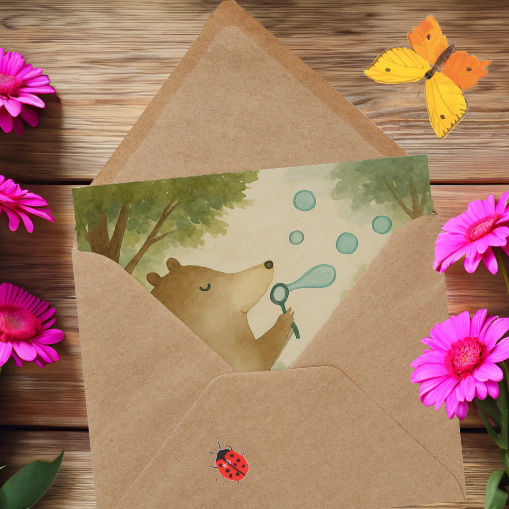 Karta Deluxe niedźwiedź bańki mydlane Design Karte, Grußkarte, Klappkarte, Einladungskarte, Glückwunschkarte, Hochzeitskarte, Geburtstagskarte, Hochwertige Grußkarte, Hochwertige Klappkarte, Bär, Teddy, Teddybär, Seifenblasen Bär Lustig Sein Glücklich Traurig Happy