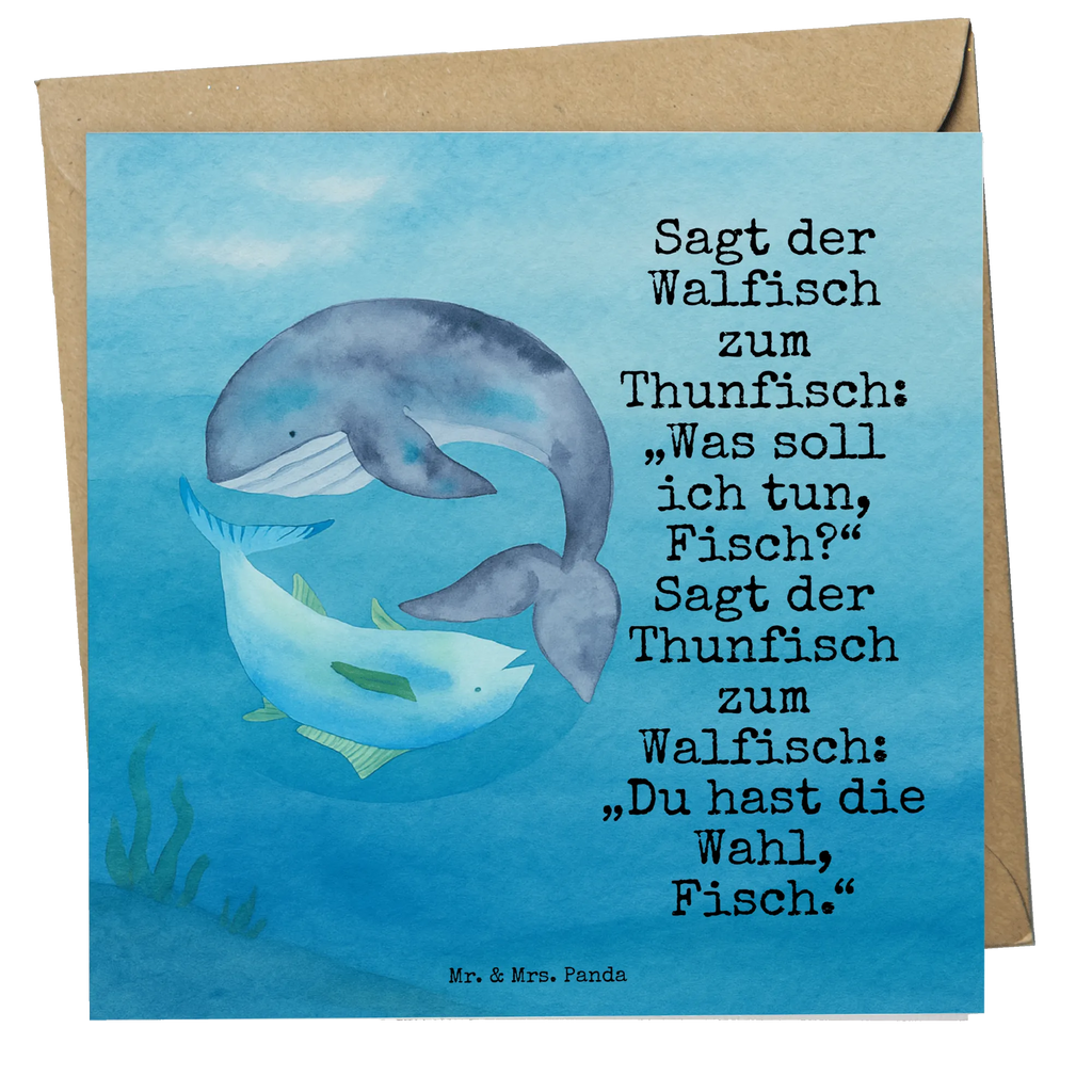 Deluxe Karte Walfisch Thunfisch Design Karte, Grußkarte, Klappkarte, Einladungskarte, Glückwunschkarte, Hochzeitskarte, Geburtstagskarte, Hochwertige Grußkarte, Hochwertige Klappkarte, Tiermotive, Gute Laune, lustige Sprüche, Tiere, Wal, Wahl, Tunfisch, Wortwitz lustig, Spruch lustig, Flachwitz, Witz, Spruch des Tages, Flachwitz Geschenk
