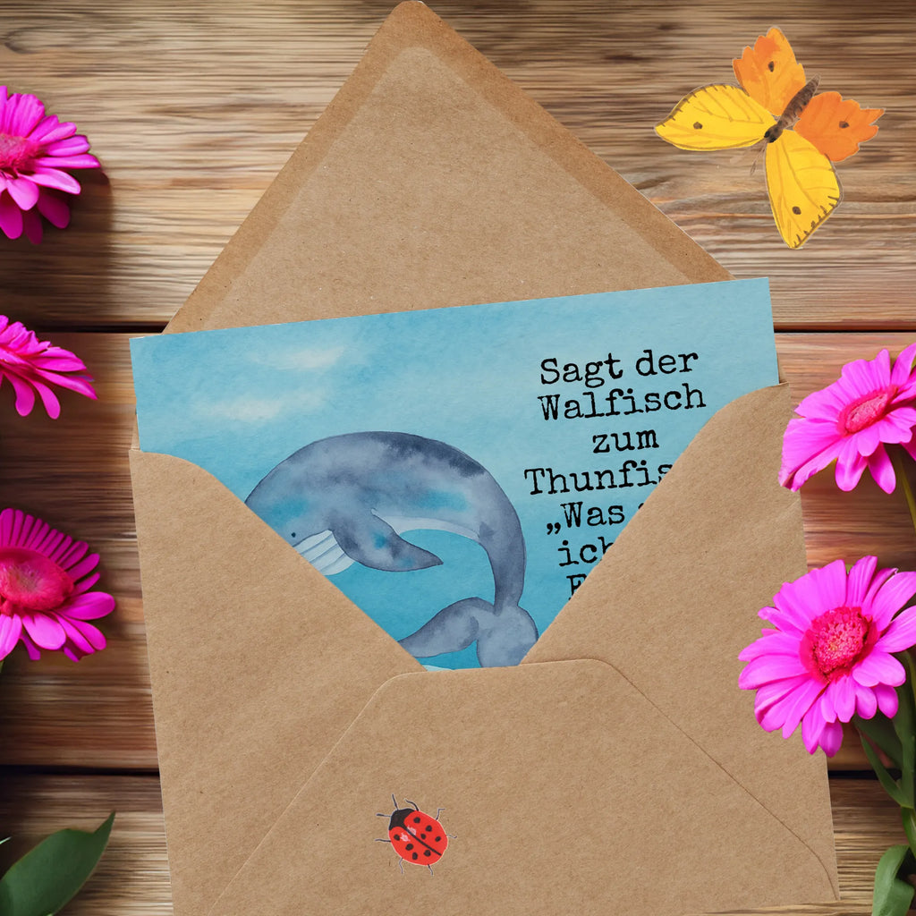 Deluxe Karte Walfisch Thunfisch Design Karte, Grußkarte, Klappkarte, Einladungskarte, Glückwunschkarte, Hochzeitskarte, Geburtstagskarte, Hochwertige Grußkarte, Hochwertige Klappkarte, Tiermotive, Gute Laune, lustige Sprüche, Tiere, Wal, Wahl, Tunfisch, Wortwitz lustig, Spruch lustig, Flachwitz, Witz, Spruch des Tages, Flachwitz Geschenk