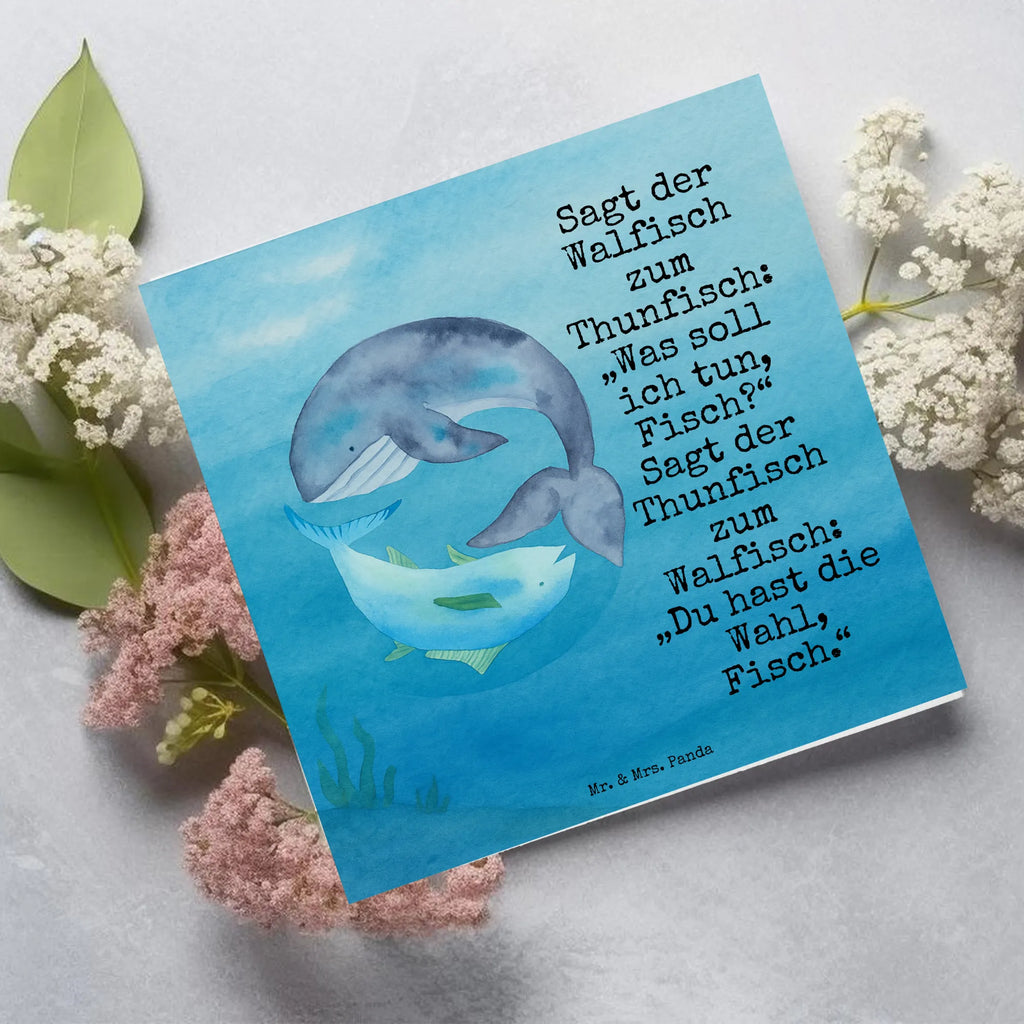 Deluxe Karte Walfisch Thunfisch Design Karte, Grußkarte, Klappkarte, Einladungskarte, Glückwunschkarte, Hochzeitskarte, Geburtstagskarte, Hochwertige Grußkarte, Hochwertige Klappkarte, Tiermotive, Gute Laune, lustige Sprüche, Tiere, Wal, Wahl, Tunfisch, Wortwitz lustig, Spruch lustig, Flachwitz, Witz, Spruch des Tages, Flachwitz Geschenk