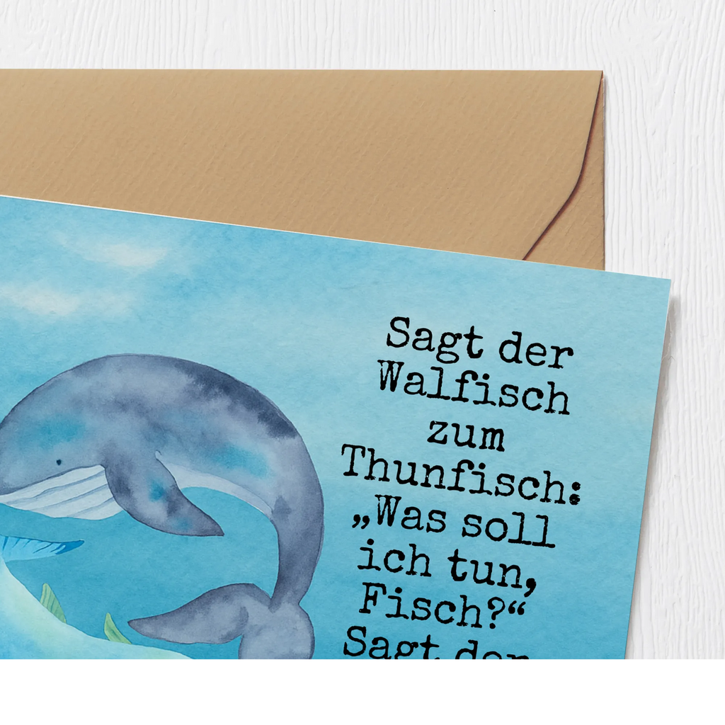 Deluxe Karte Walfisch Thunfisch Design Karte, Grußkarte, Klappkarte, Einladungskarte, Glückwunschkarte, Hochzeitskarte, Geburtstagskarte, Hochwertige Grußkarte, Hochwertige Klappkarte, Tiermotive, Gute Laune, lustige Sprüche, Tiere, Wal, Wahl, Tunfisch, Wortwitz lustig, Spruch lustig, Flachwitz, Witz, Spruch des Tages, Flachwitz Geschenk