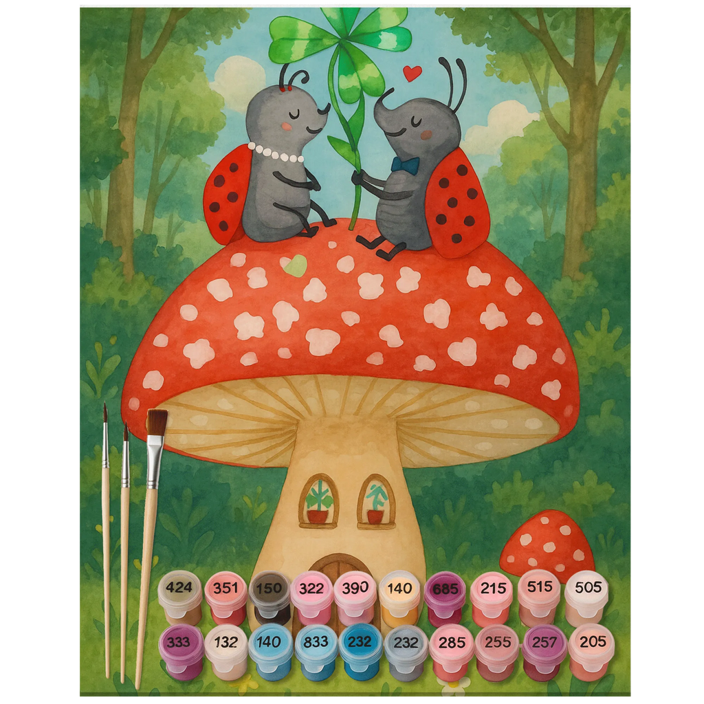 Malowanie według numerów biedronka Muchomor Design DIY, Künstler, Kunstwerk, Malen, Malen nach Zahlen, Bastelidee, Kreativität, Ausmalbild, Baseln, Tiermotive, Gute Laune, lustige Sprüche, Tiere, zuhause, Haus, Fliegenpilz, Wohnung, Fleigenpilzhaus, Marienkäfer