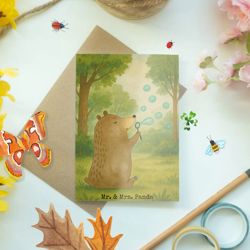 Greetings card bear soap bubbles Design Grußkarte, Klappkarte, Einladungskarte, Glückwunschkarte, Hochzeitskarte, Geburtstagskarte, Karte, Ansichtskarten, Bär, Teddy, Teddybär, Seifenblasen Bär Lustig Sein Glücklich Traurig Happy
