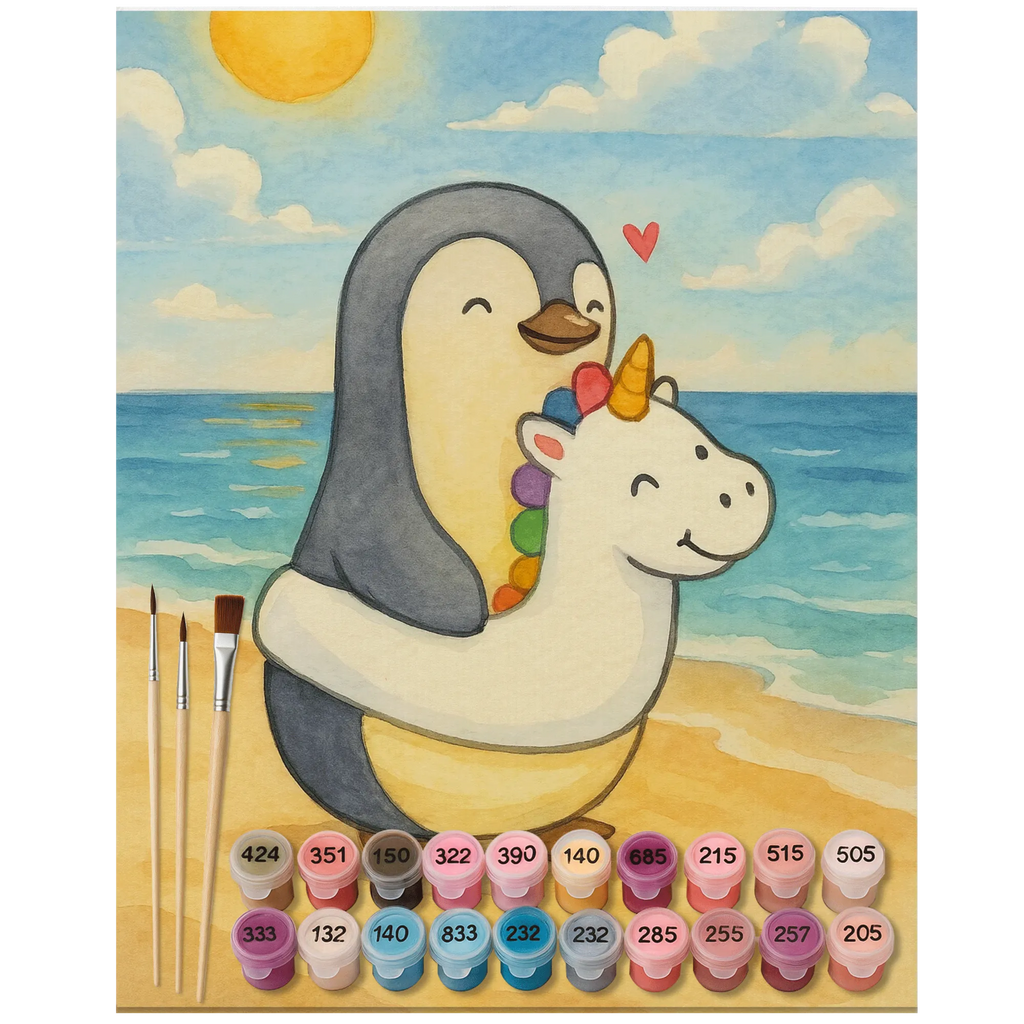 Malen nach Zahlen Pinguin Schwimmring Design Ausmalbild, DIY, Kreativität, Bastelidee, Malen, Künstler, Kunstwerk, Baseln, Malen nach Zahlen, Sommer, Sommermotive, Urlaubsmotive, Produkte für Urlauber, Sommer Produkte
