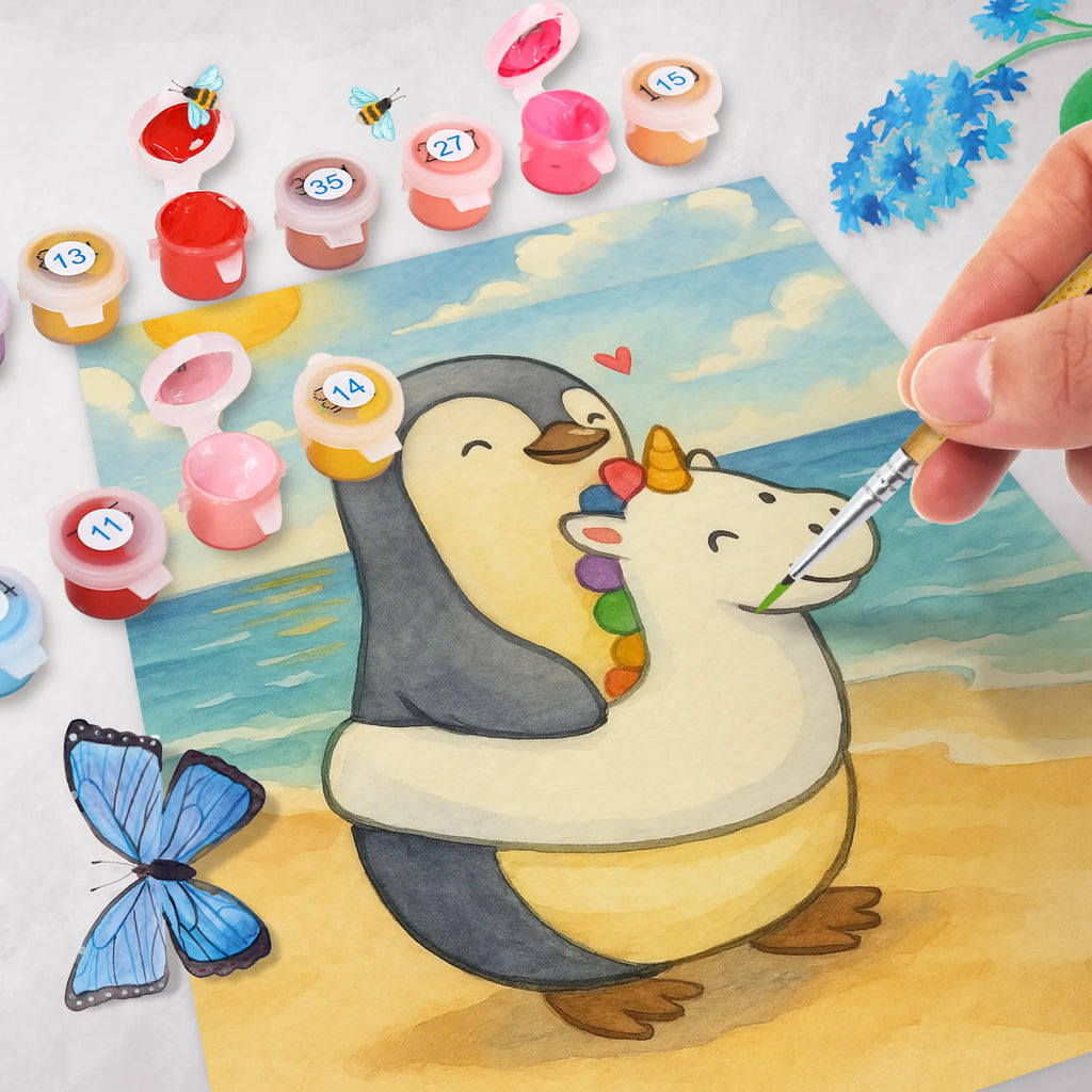 Malen nach Zahlen Pinguin Schwimmring Design Ausmalbild, DIY, Kreativität, Bastelidee, Malen, Künstler, Kunstwerk, Baseln, Malen nach Zahlen, Sommer, Sommermotive, Urlaubsmotive, Produkte für Urlauber, Sommer Produkte