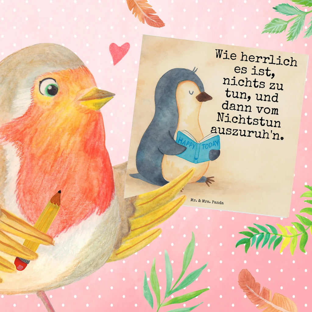 Deluxe Karte Pinguin Buch Design Karte, Grußkarte, Klappkarte, Einladungskarte, Glückwunschkarte, Hochzeitskarte, Geburtstagskarte, Hochwertige Grußkarte, Hochwertige Klappkarte, Pinguin, Pinguine, Buch, Lesen, Bücherwurm, Nichtstun, Faulenzen, Ferien, Urlaub, Freizeit