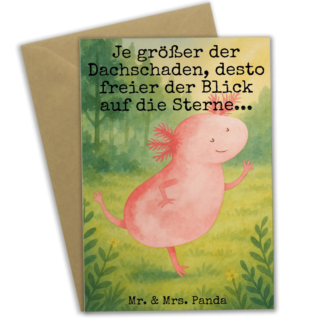 Grußkarte Axolotl Tanzen Design Grußkarte, Klappkarte, Einladungskarte, Glückwunschkarte, Hochzeitskarte, Geburtstagskarte, Karte, Ansichtskarten, Axolotl, Molch, Axolot, Schwanzlurch, Lurch, Lurche, Dachschaden, Sterne, verrückt, Freundin, beste Freundin