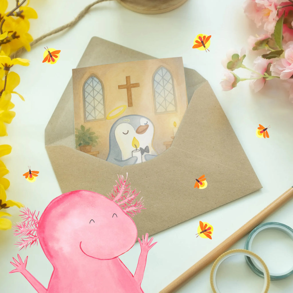 Grußkarte Pinguin Kommunion Design Grußkarte, Klappkarte, Einladungskarte, Glückwunschkarte, Hochzeitskarte, Geburtstagskarte, Karte, Ansichtskarten, Konfirmation, Kommunion, Jugendweihe, Konfirmation Geschenk, Kommunion Geschenk, Kommunion Dankeschön, Glauben, Sonnenschein
